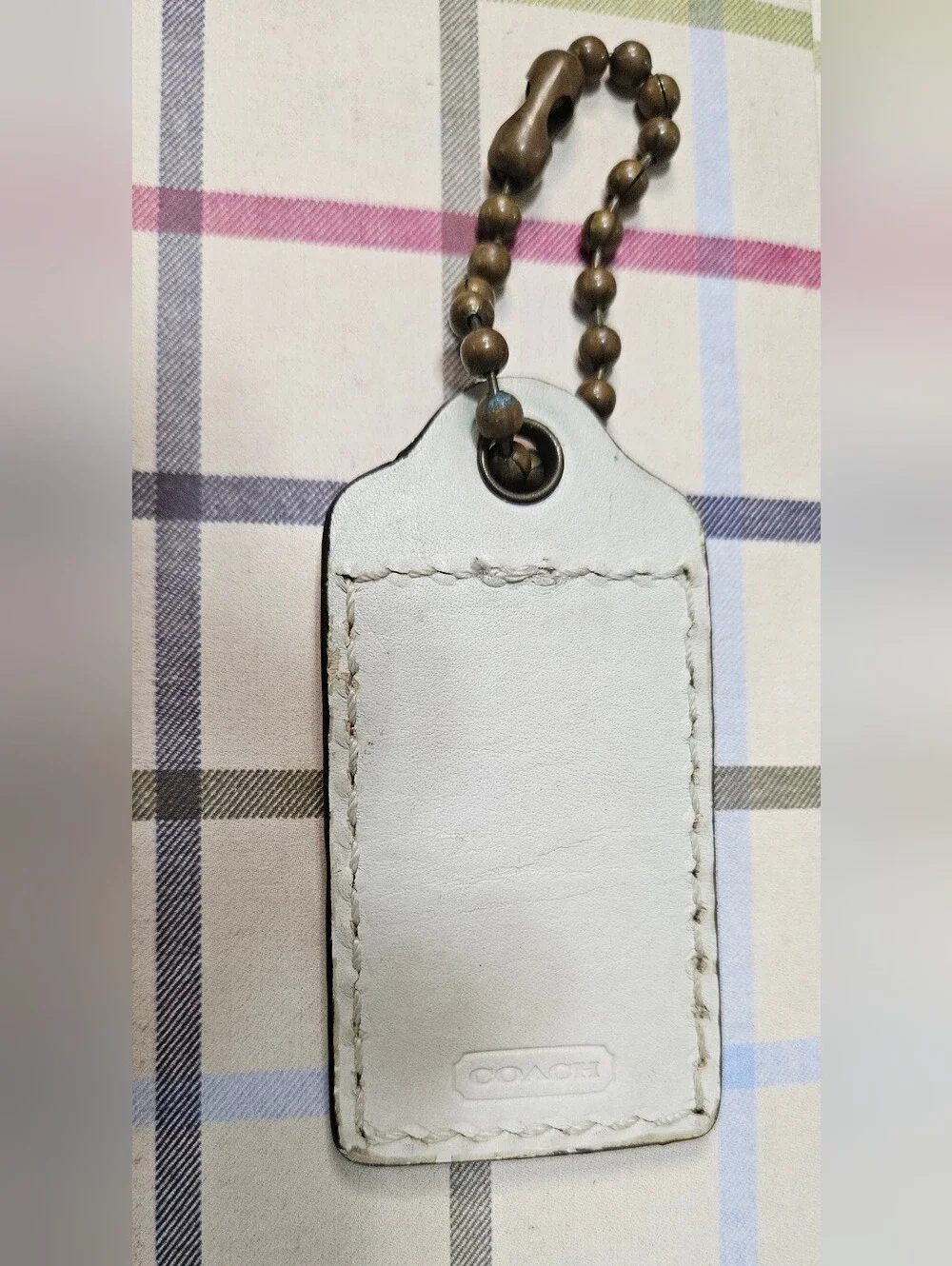 Coach BLEECKER LEATHERWARE Hangtag w/Large Brass Ballchain In Chalk White